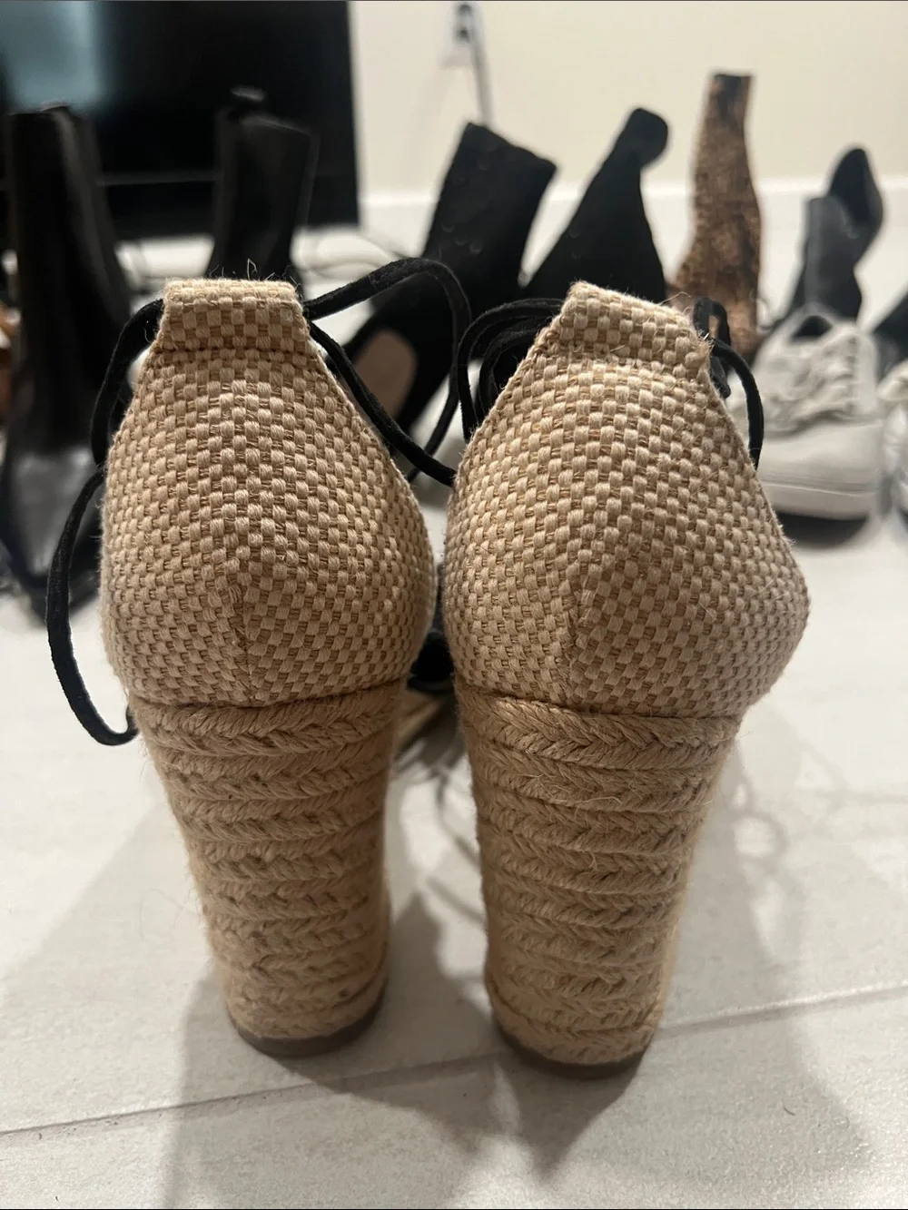 Steve Madden Black Lace-Up Espadrille Wedge Shoes